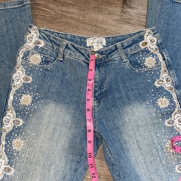 Retro Beaded Low Rise Denim Jeans - Picture 14 of 15